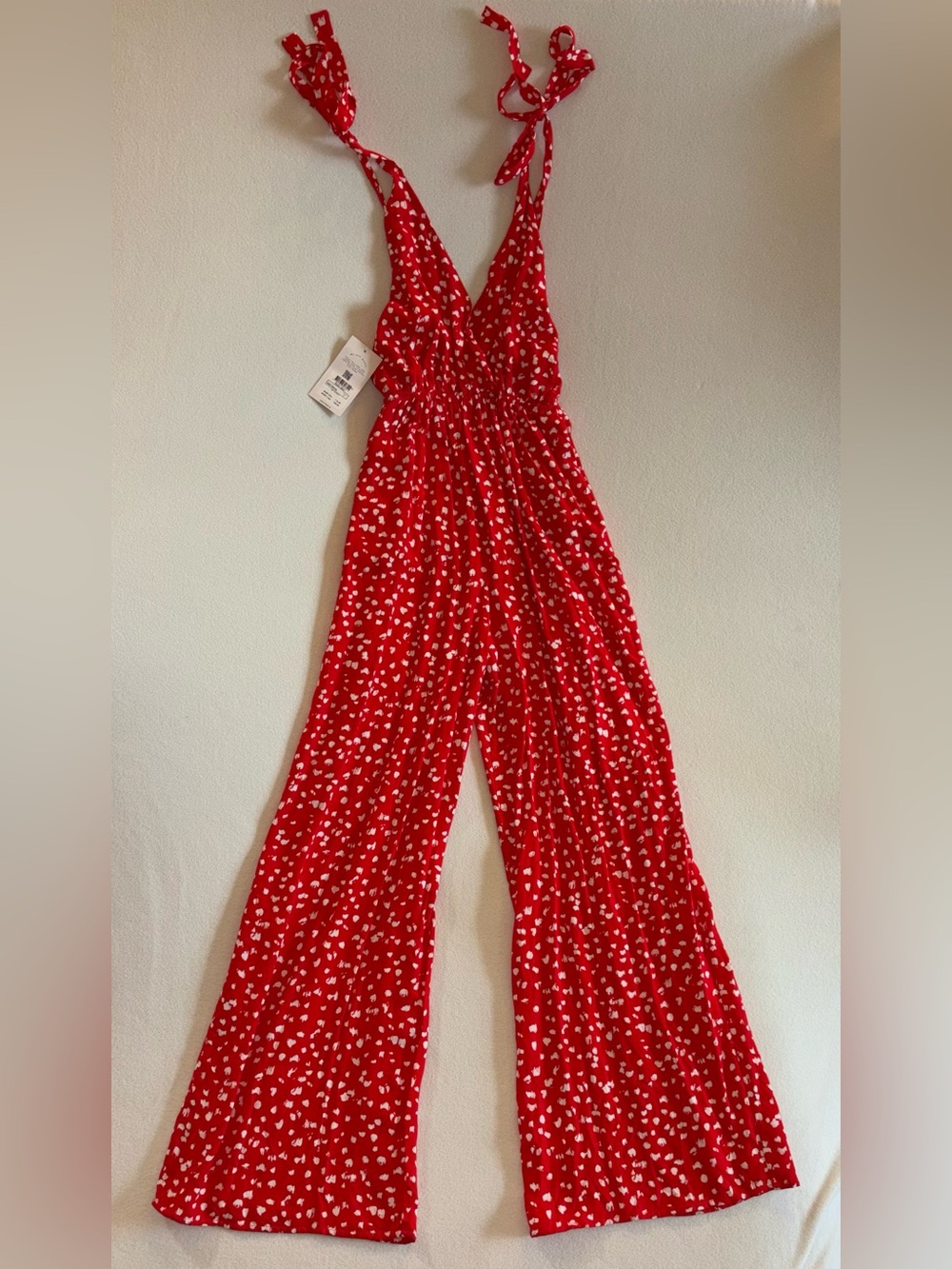 Maaji Red Heart-Print Tie-Shoulder Wide-Leg Jumpsuit